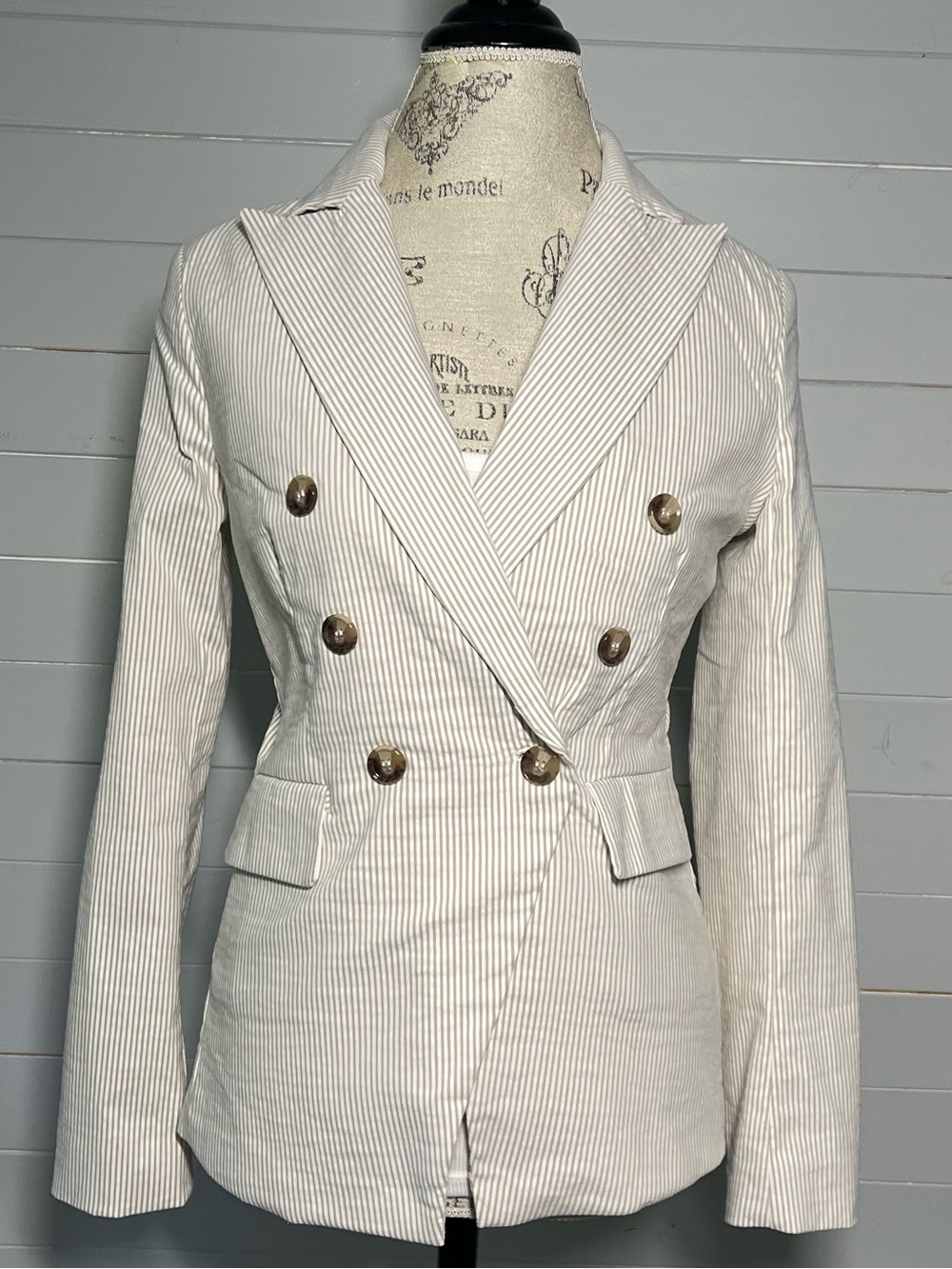 Joie NWT Striped Double Breasted Blazer XS Ivory Beige Tailored Jacket